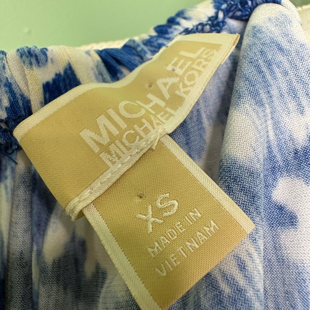 Michael Kors Blue and White Halter Mini Dress with Gold Accents - Picture 6 of 6